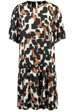 Light Creme and Tan Hem Flounce Dress