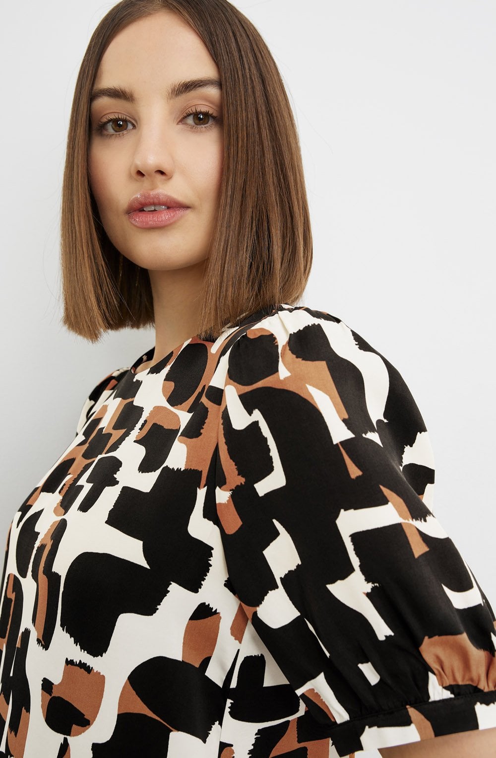 Light Creme and Tan Hem Flounce Dress