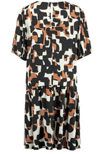 Light Creme and Tan Hem Flounce Dress