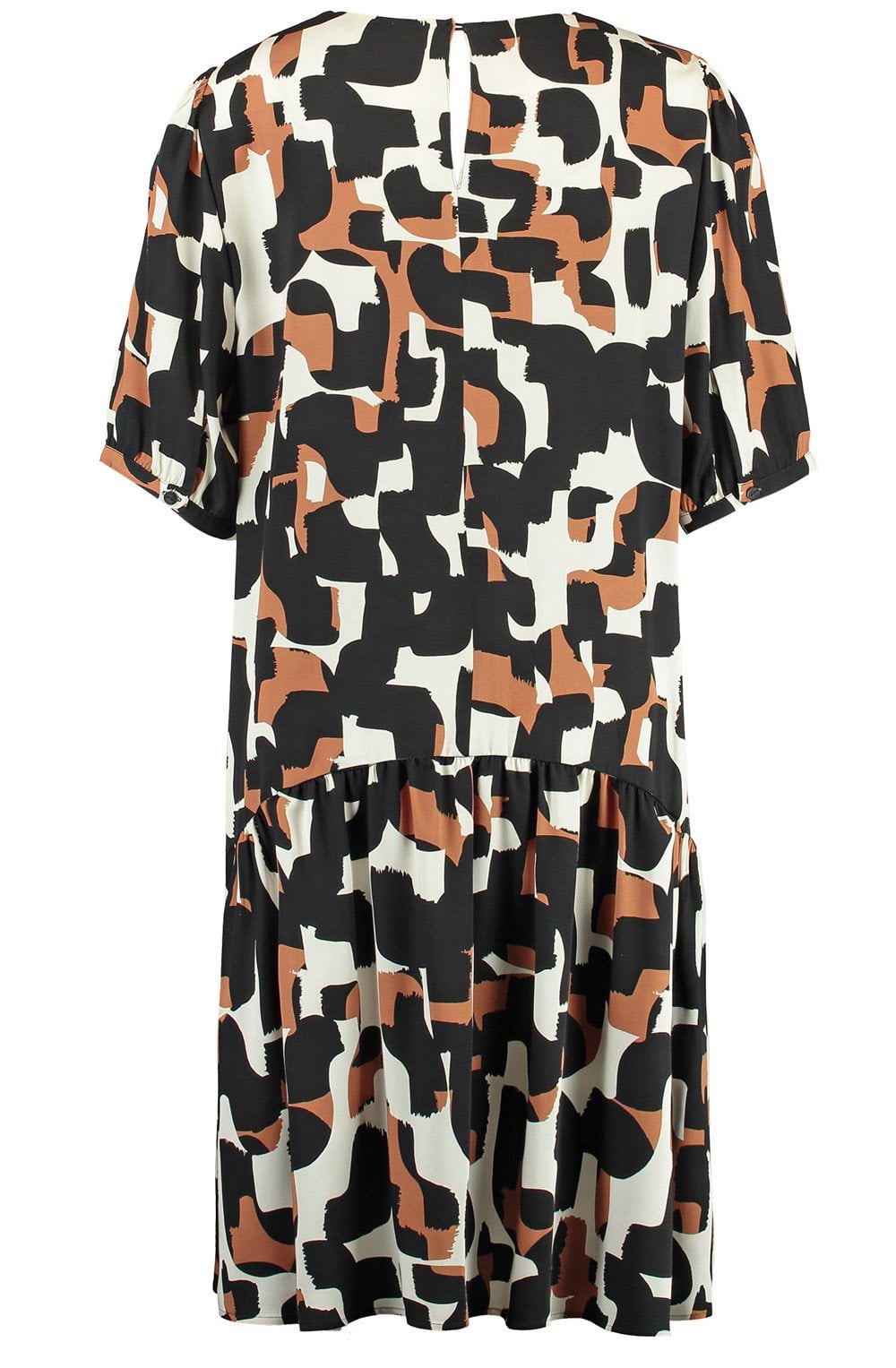 Light Creme and Tan Hem Flounce Dress