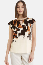 Light Creme and Tan Satin Front Blouse