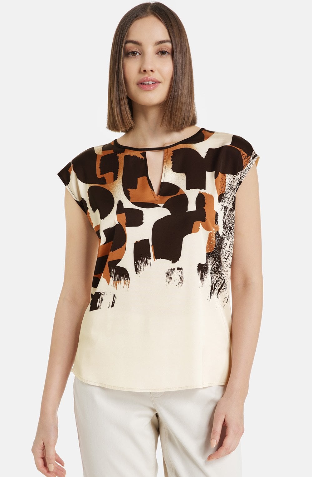 Light Creme and Tan Satin Front Blouse