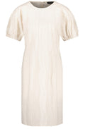 Light Creme Balloon Sleeve Textured Dress