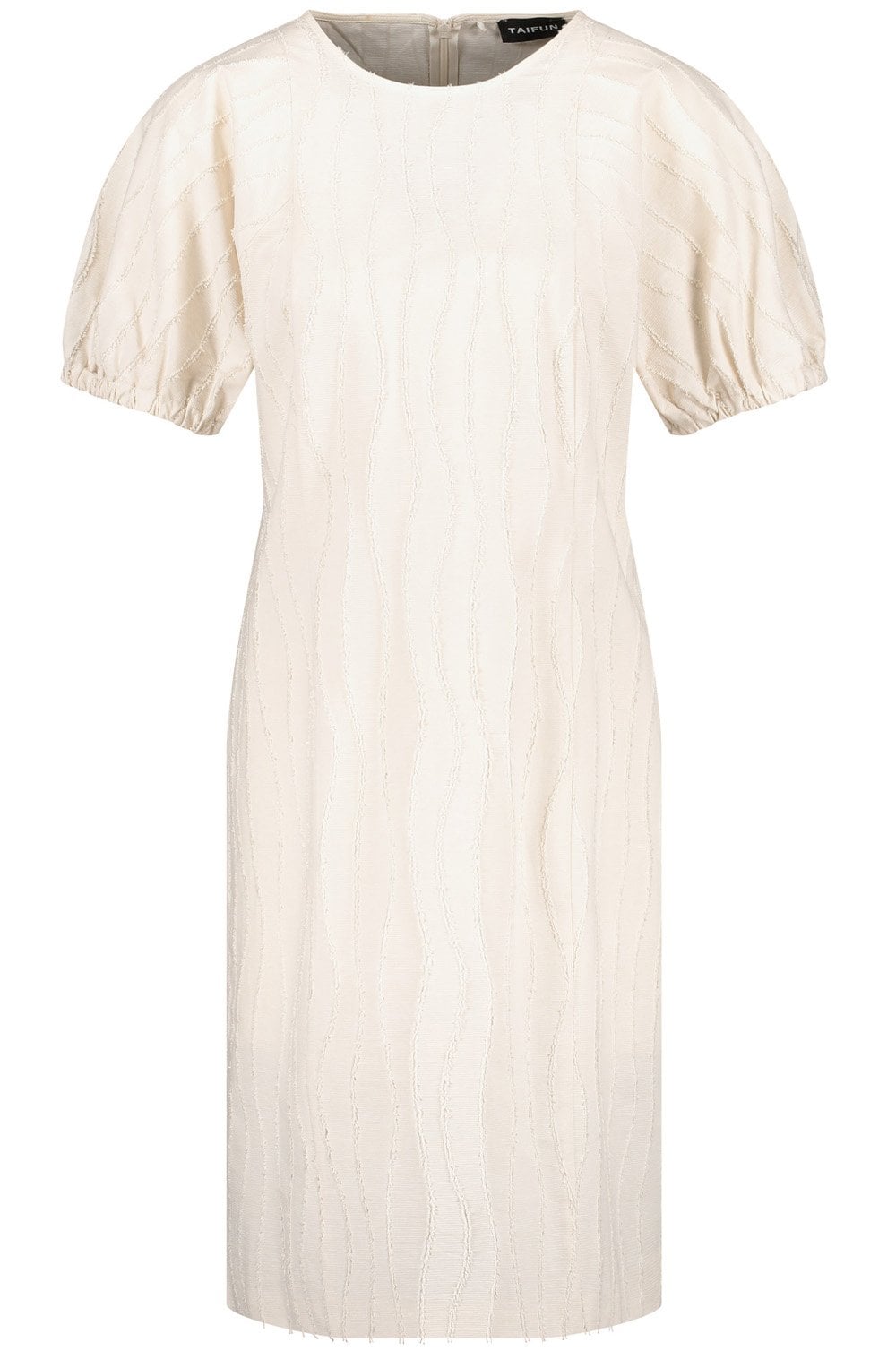 Light Creme Balloon Sleeve Textured Dress