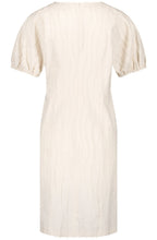 Light Creme Balloon Sleeve Textured Dress