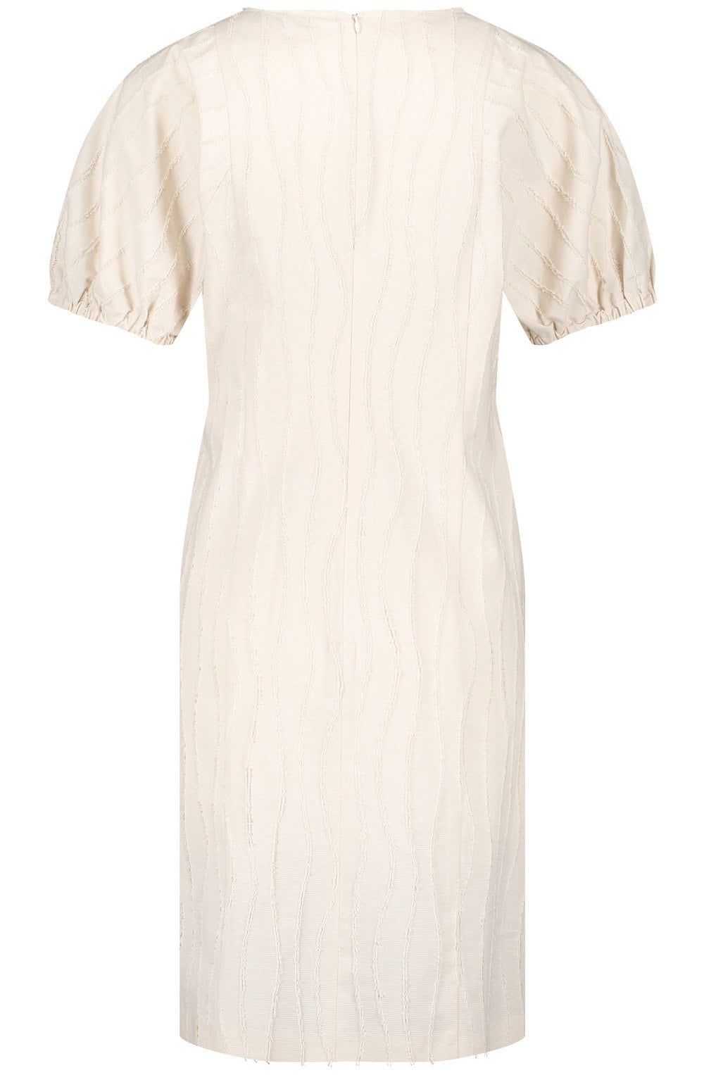 Light Creme Balloon Sleeve Textured Dress