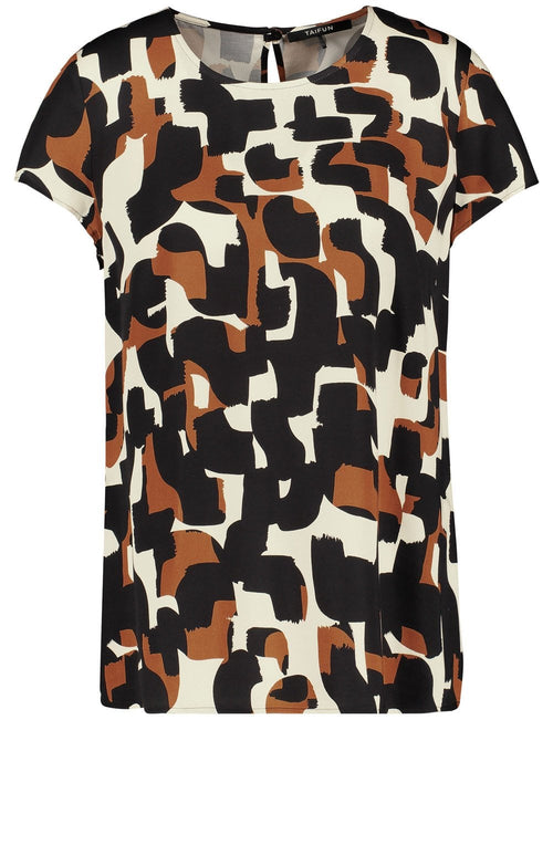 Light Creme Black and Tan Short Sleeved Blouse