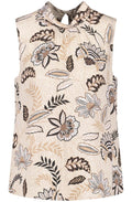 Light Creme Floral High Neck Silky Blouse