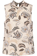 Light Creme Floral High Neck Silky Blouse
