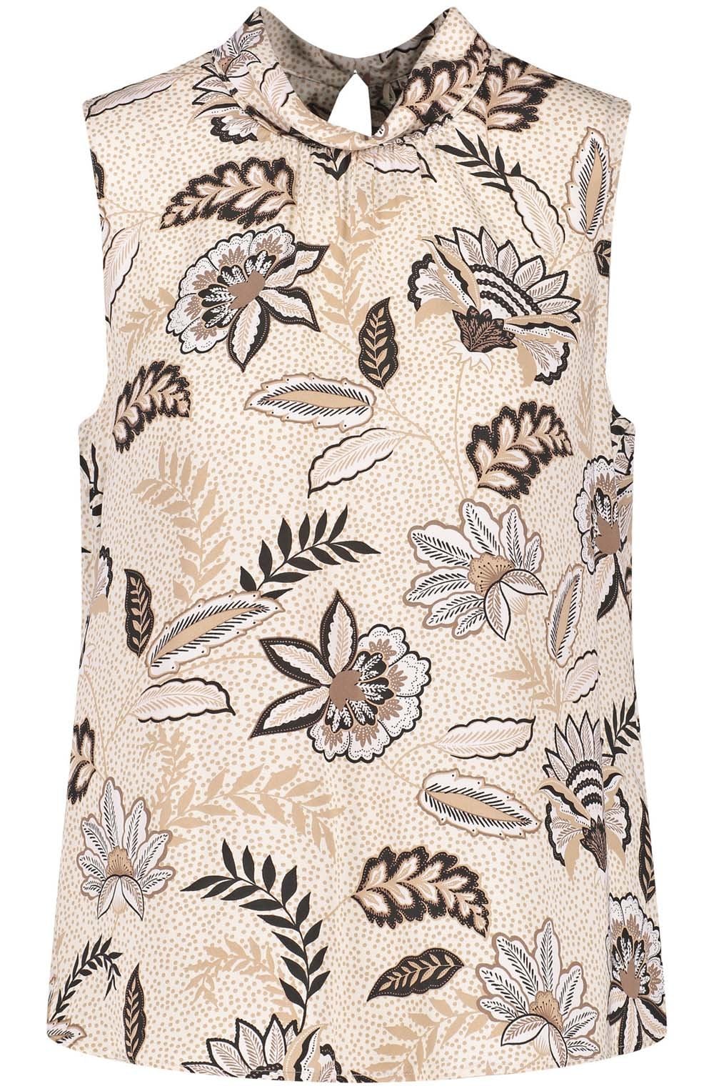 Light Creme Floral High Neck Silky Blouse