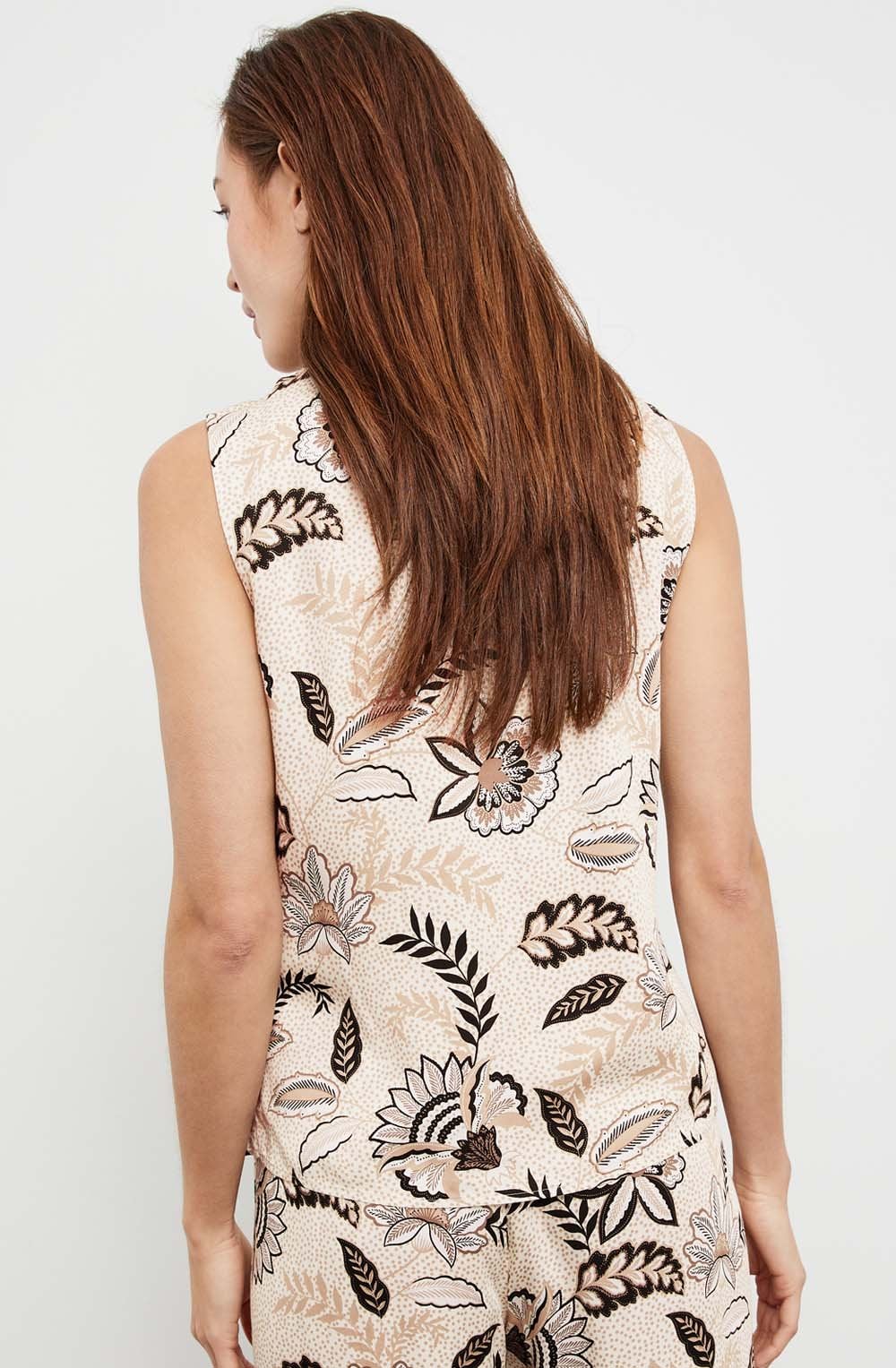 Light Creme Floral High Neck Silky Blouse
