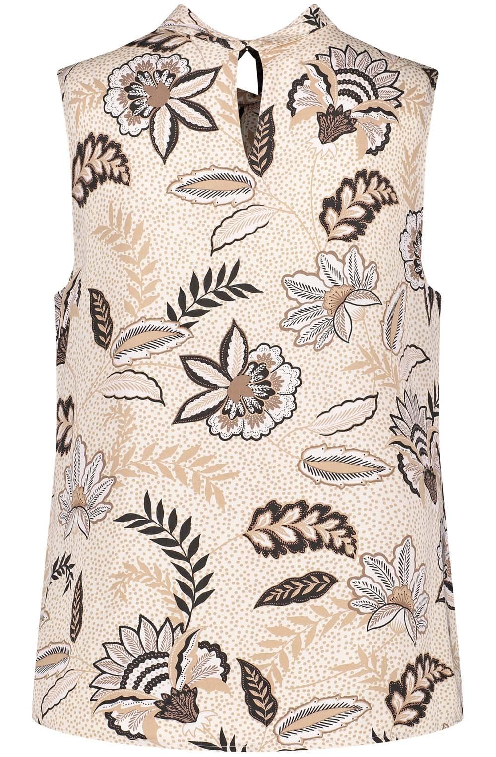 Light Creme Floral High Neck Silky Blouse