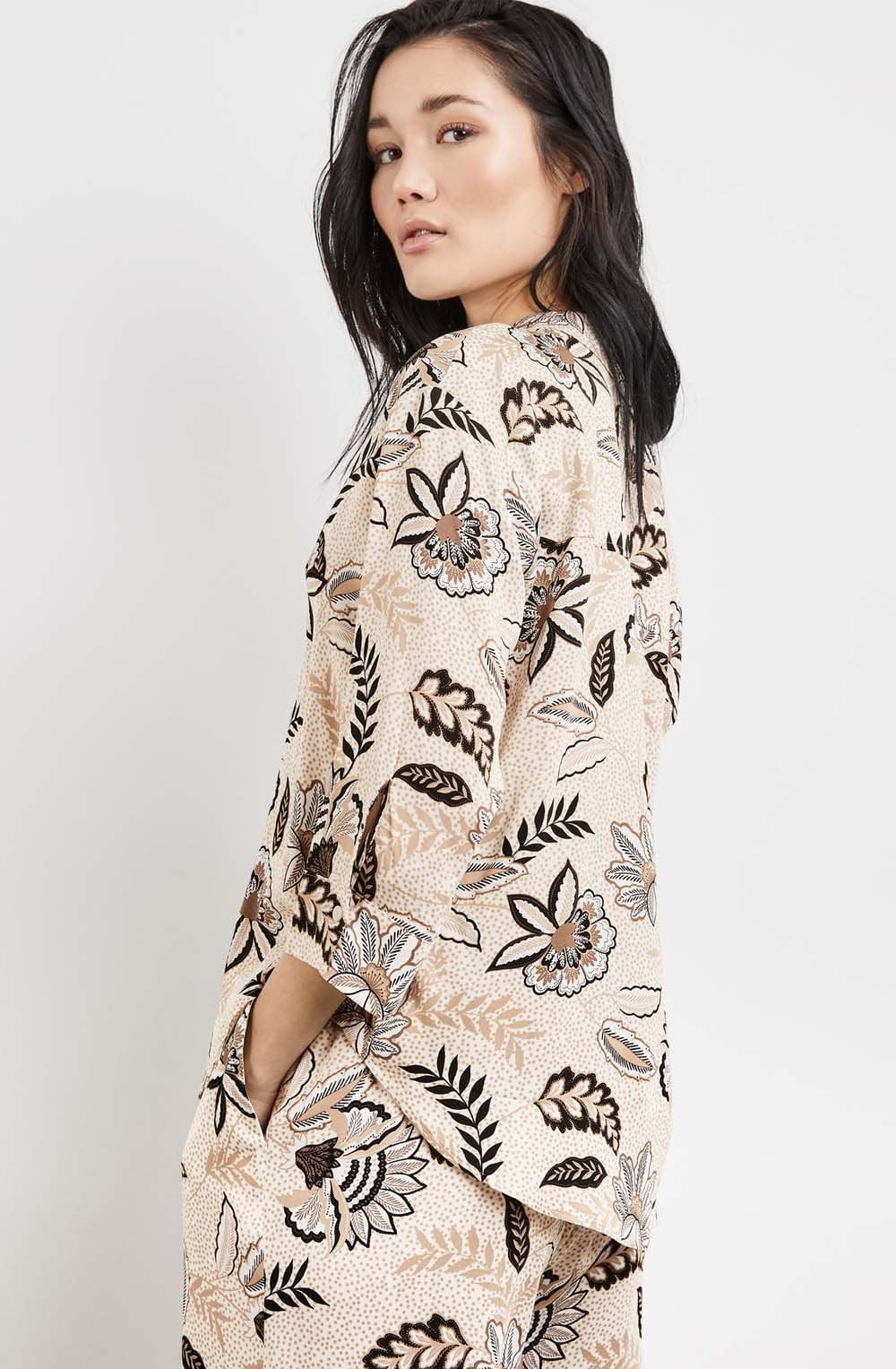Light Creme Floral Silky Tunic