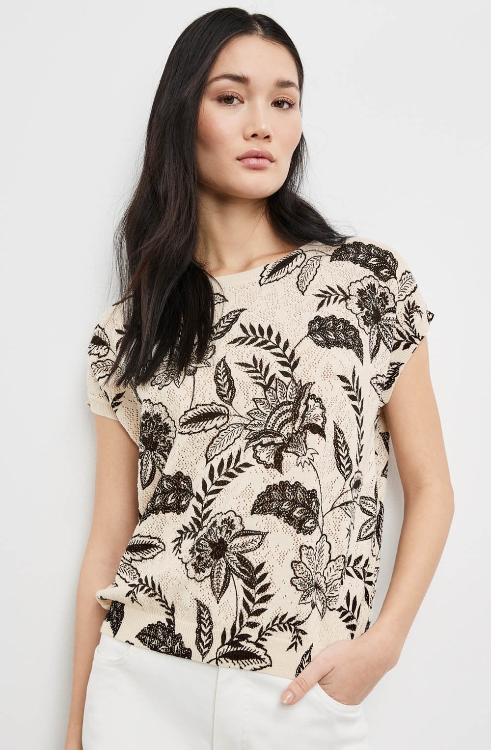 Light Creme Short Sleeved Openwork Knit Jumper