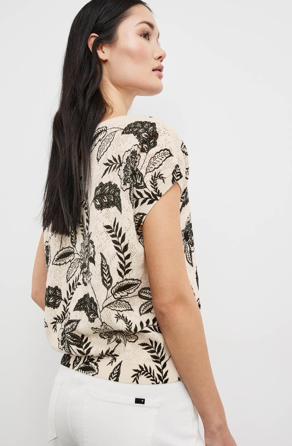 Light Creme Short Sleeved Openwork Knit Jumper