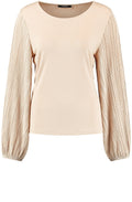 Light Sand Blouse with Pleated Sleeves