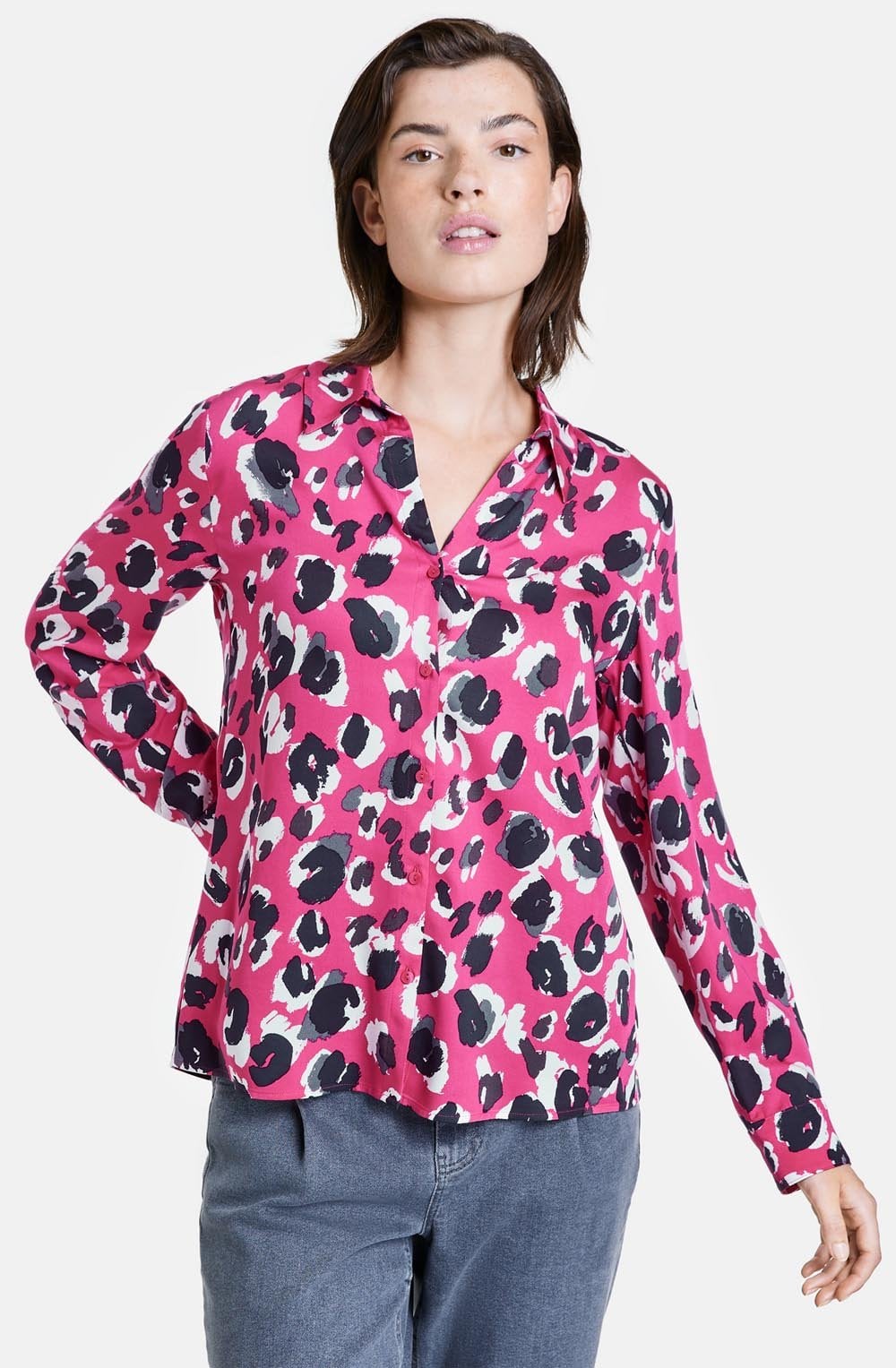Luminous Pink Animal Print Silky Feel Blouse