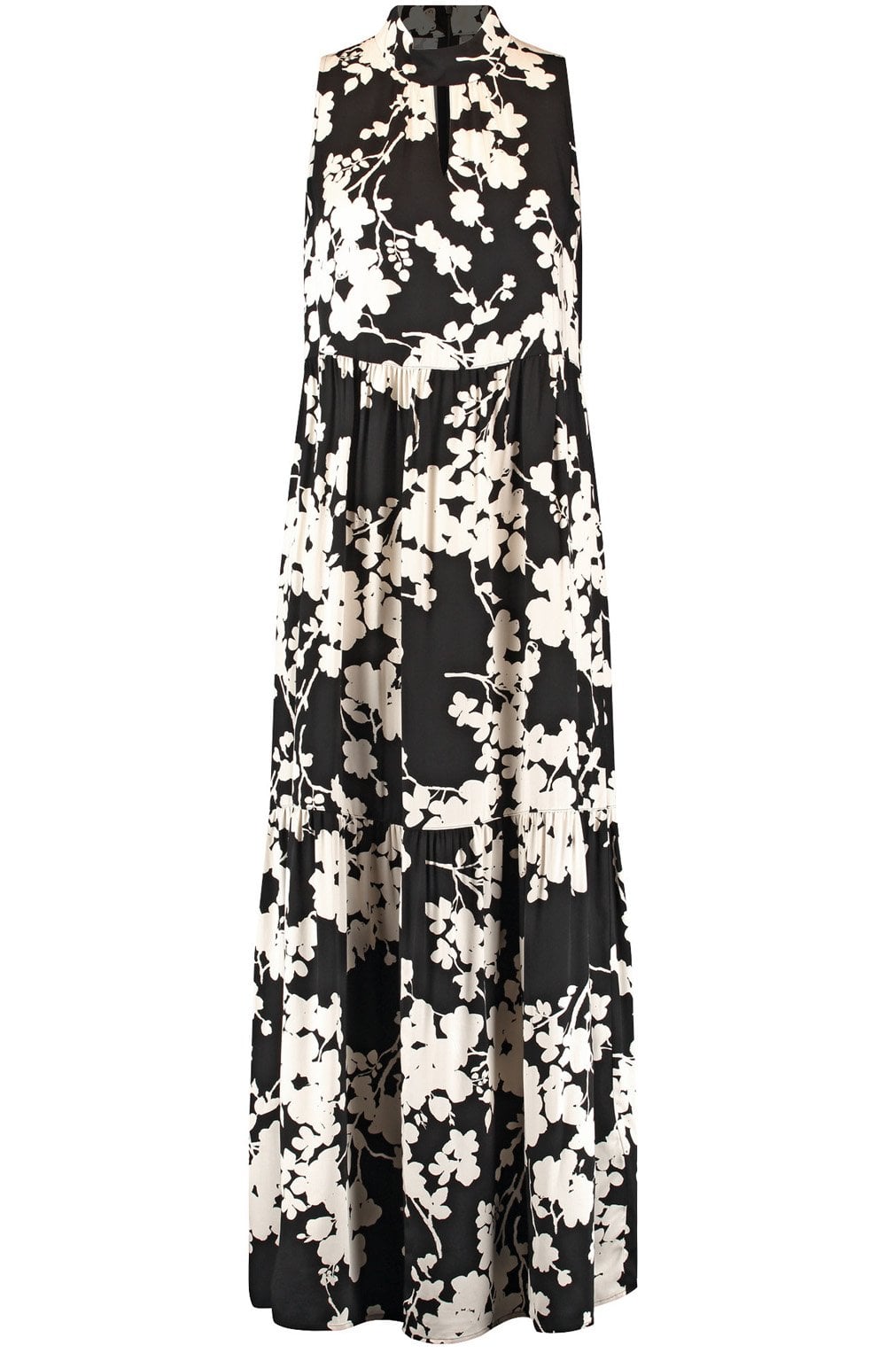 Monochrome Floral High Neck Maxi Dress