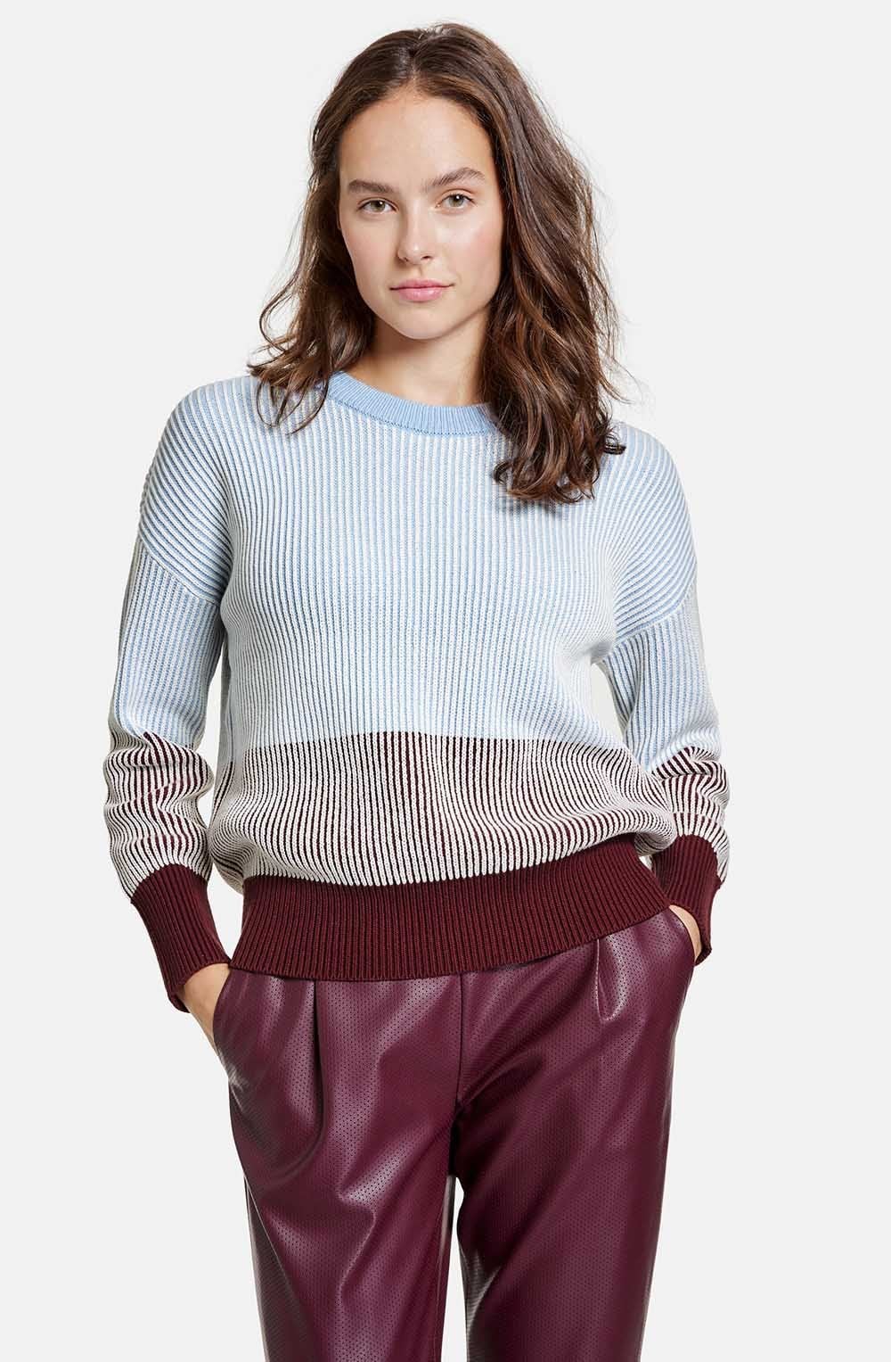 Morning Sky Ribbed Jumper with Colour Block