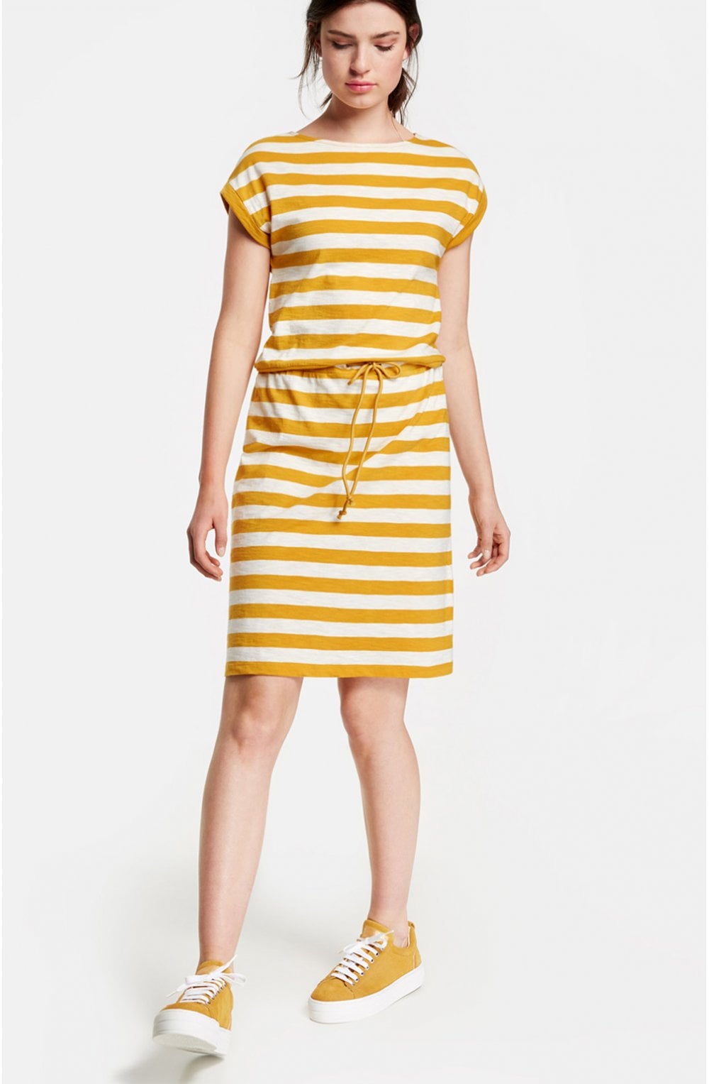 Mustard Striped Jersey Dress