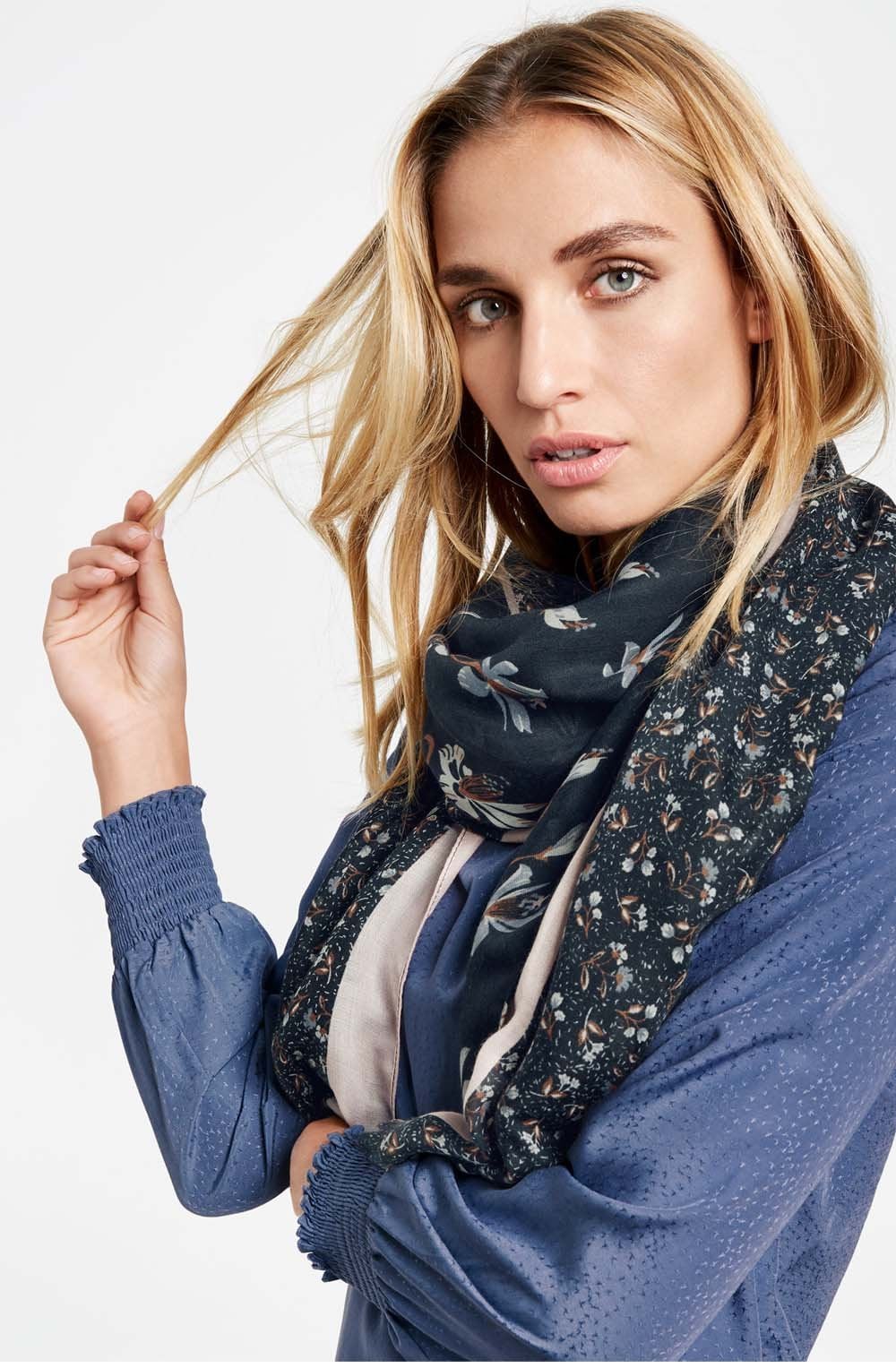 Navy Floral Scarf