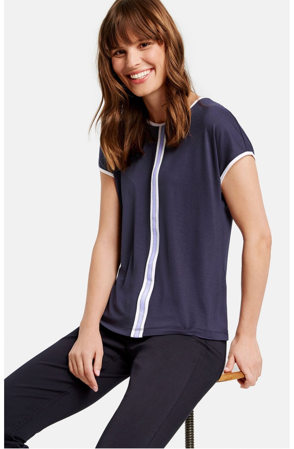 Navy Jersey White Edged Top
