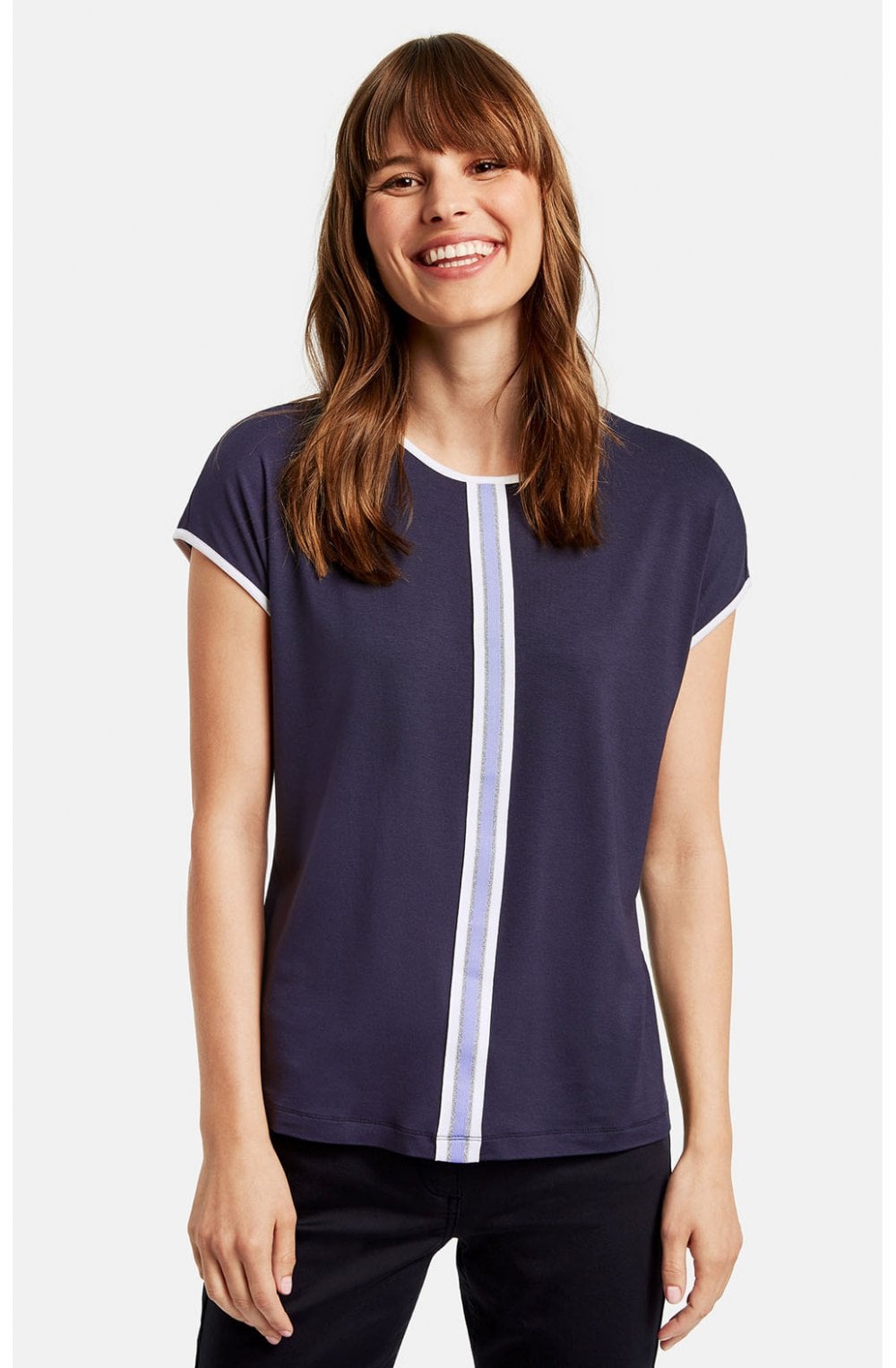 Navy Jersey White Edged Top