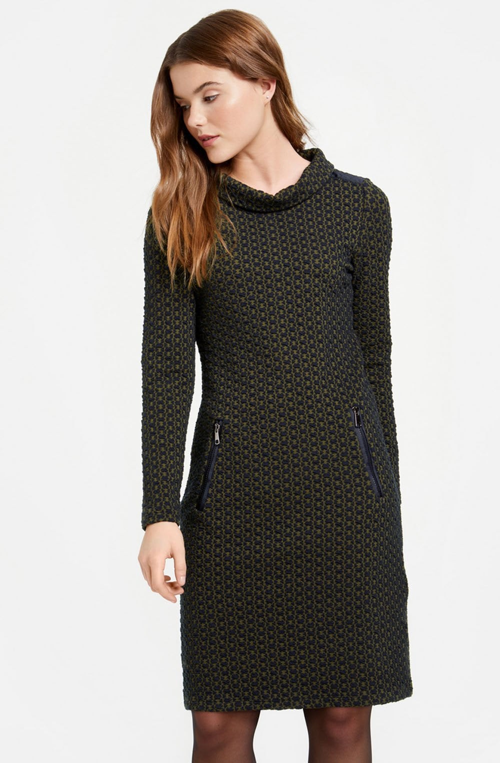 Navy & Khaki Embossed Dress