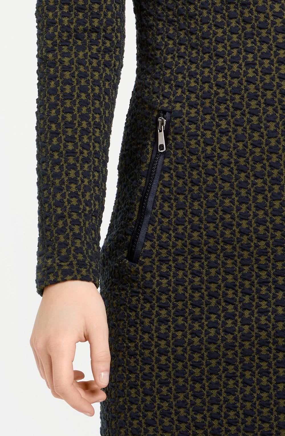 Navy & Khaki Embossed Dress