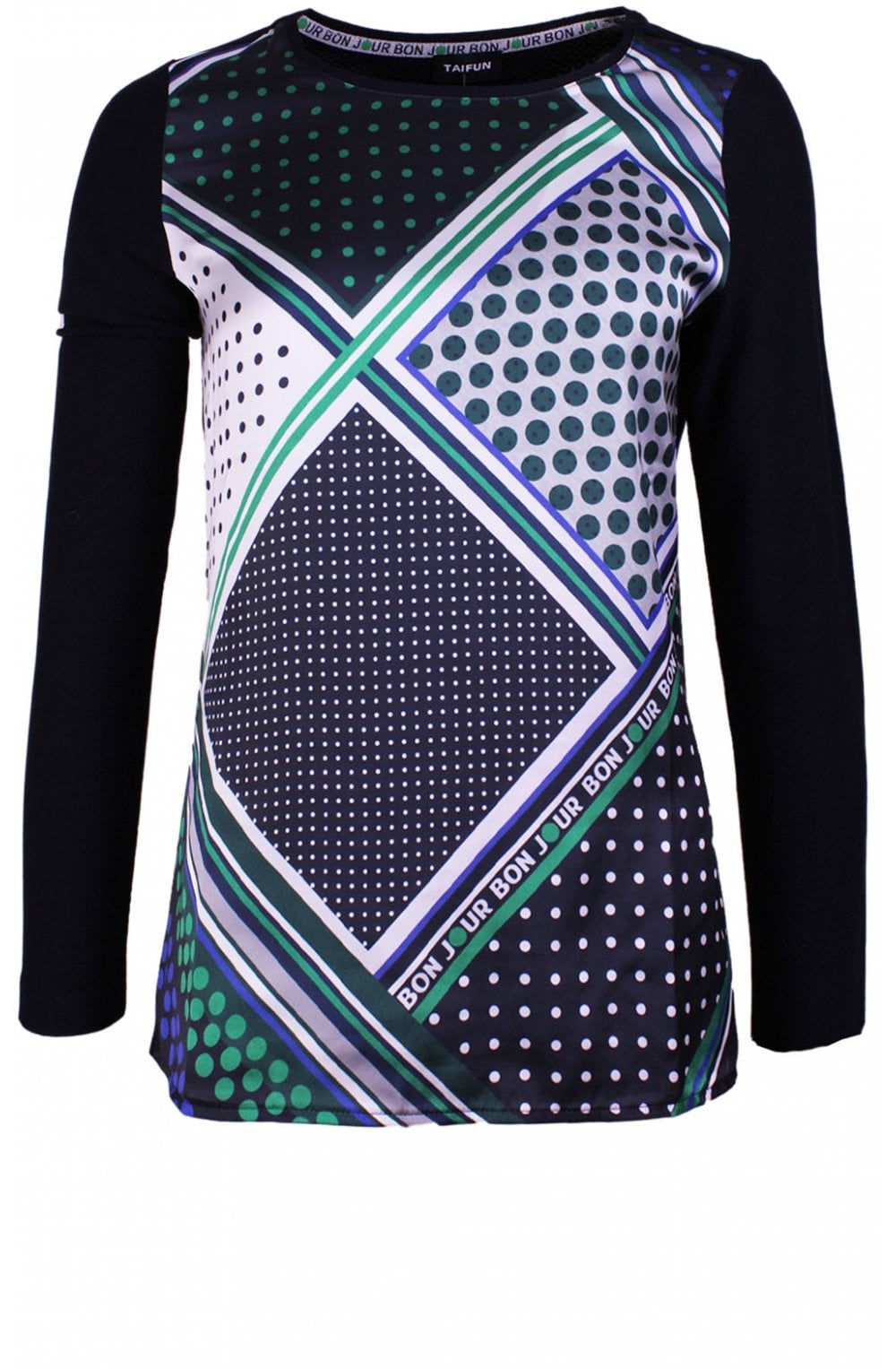 Navy Patterned Front Top