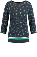 Navy Patterned Jersey Top