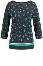 Navy Patterned Jersey Top