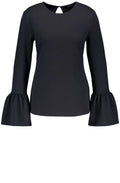Navy Ribbed Bell Sleeve Top