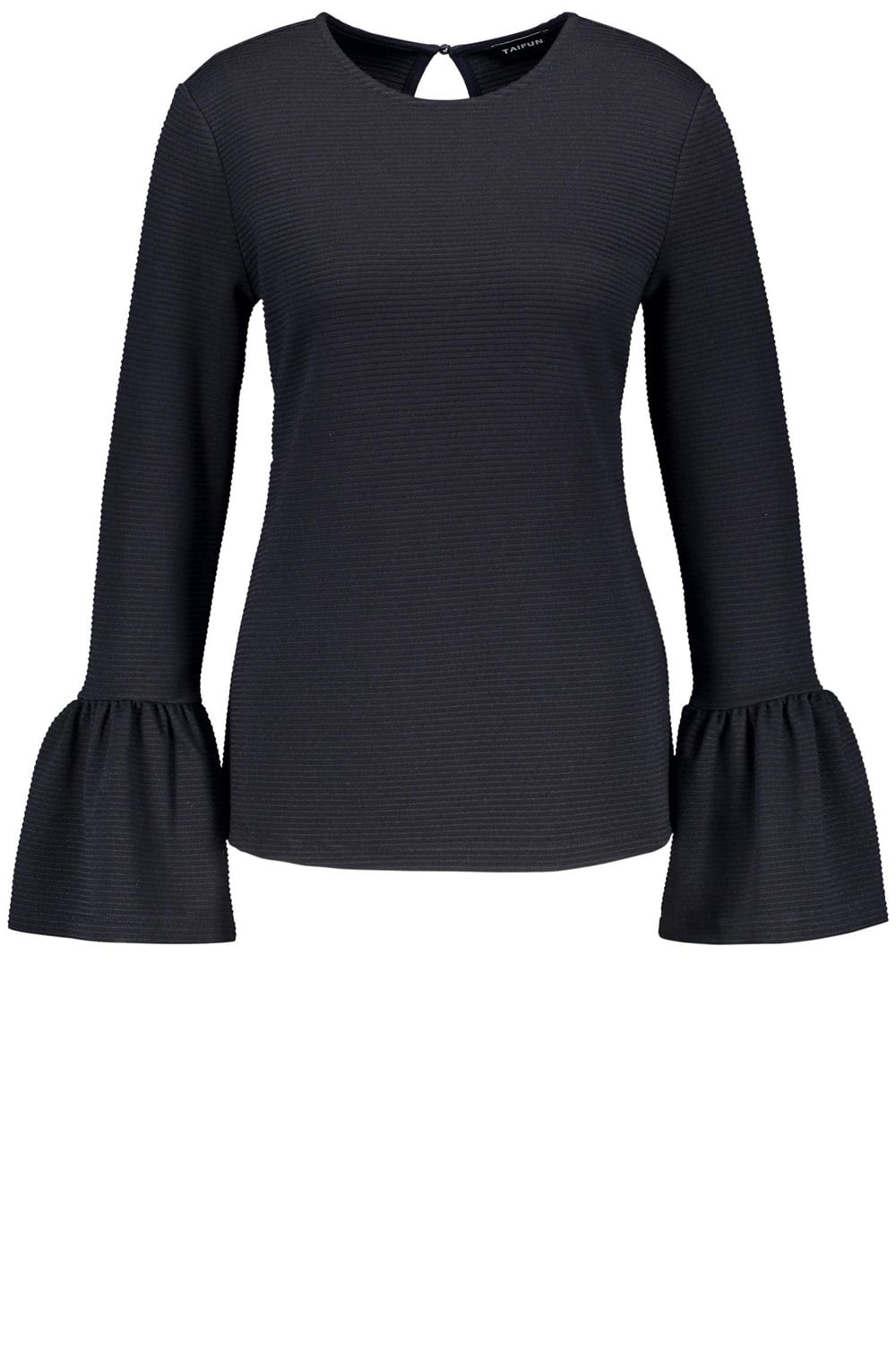 Navy Ribbed Bell Sleeve Top