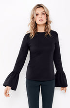 Navy Ribbed Bell Sleeve Top