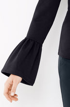 Navy Ribbed Bell Sleeve Top