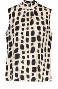 Oatmeal High Neck Bold Print Silky Blouse