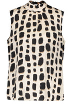 Oatmeal High Neck Bold Print Silky Blouse