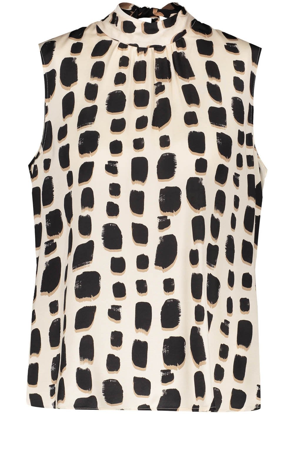 Oatmeal High Neck Bold Print Silky Blouse