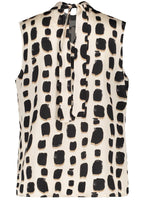 Oatmeal High Neck Bold Print Silky Blouse