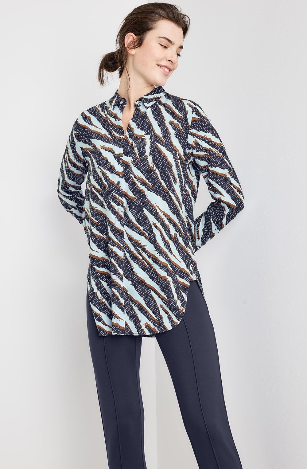 Obsidian Blue Mixed Print Button up Blouse