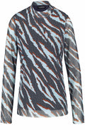 Obsidian Blue Mixed Print Sheer Sleeve Blouse