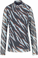 Obsidian Blue Mixed Print Sheer Sleeve Blouse