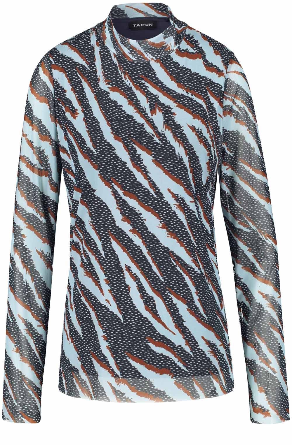 Obsidian Blue Mixed Print Sheer Sleeve Blouse