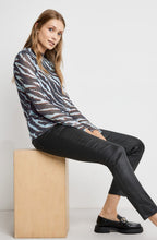Obsidian Blue Mixed Print Sheer Sleeve Blouse