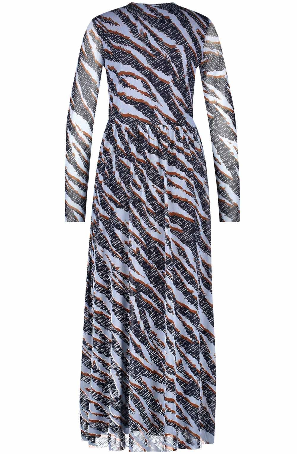 Obsidian Blue Mixed Print Sheer Sleeve Dress