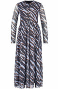 Obsidian Blue Mixed Print Sheer Sleeve Dress