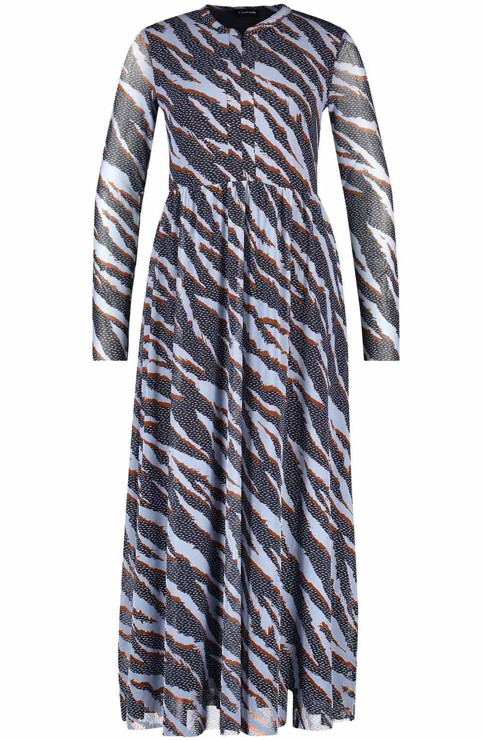 Obsidian Blue Mixed Print Sheer Sleeve Dress
