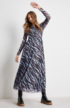 Obsidian Blue Mixed Print Sheer Sleeve Dress