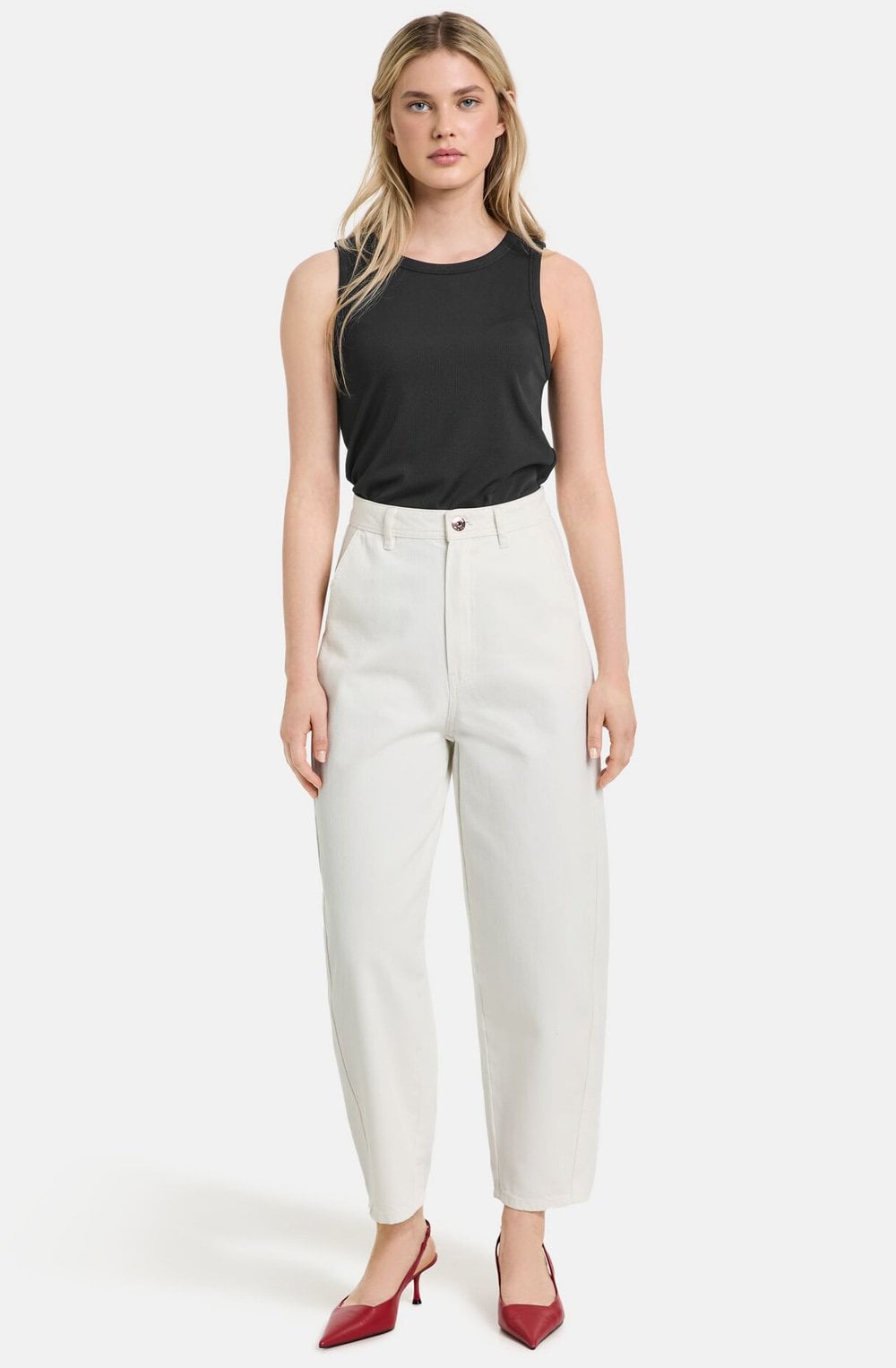 Off White Length Tapered Jeans